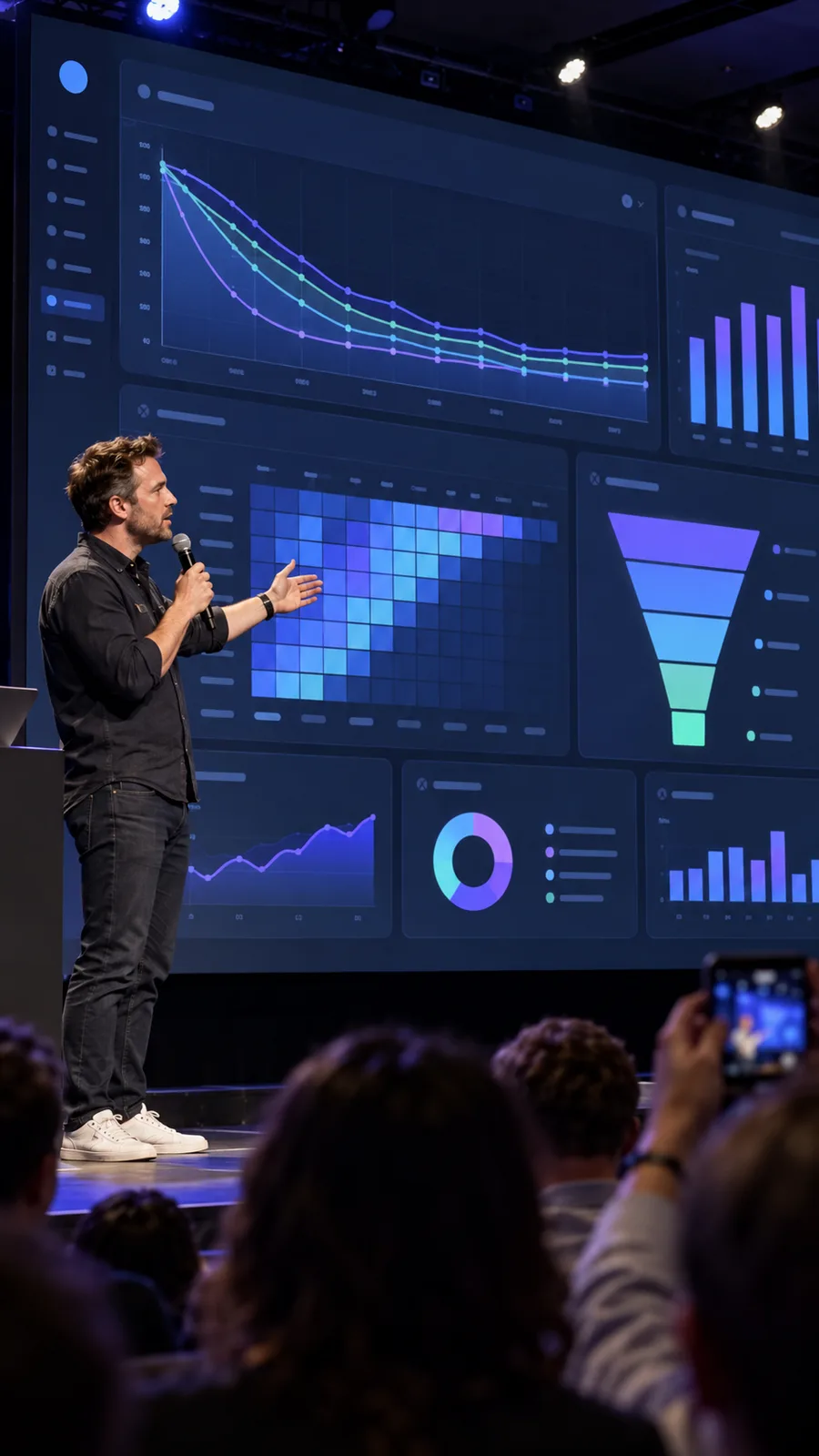 Founder presenting a software product to an audience