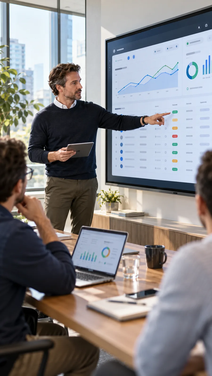Founder reviewing a software product with a team