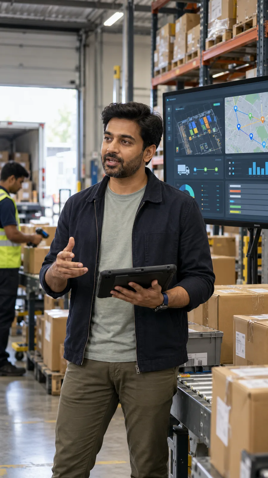 Founder presenting an operations workflow on a tablet
